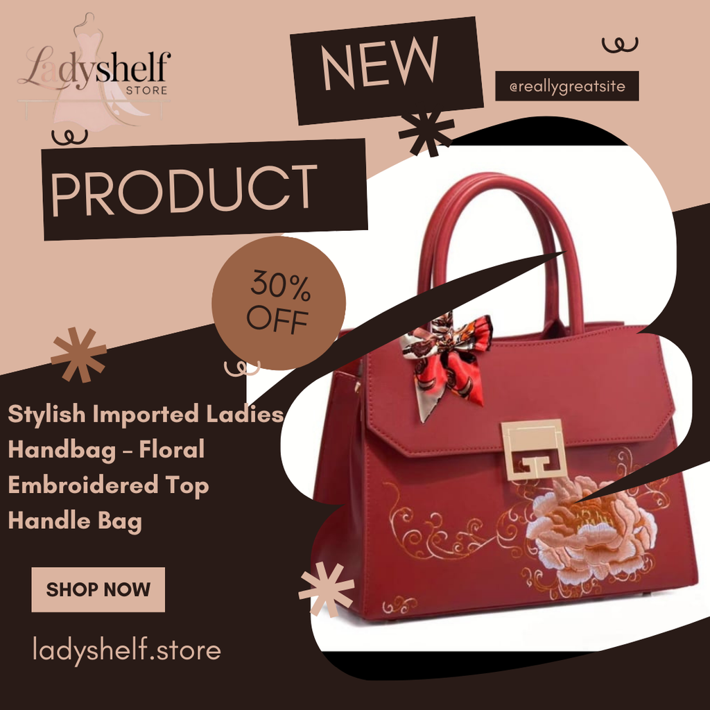Stylish Imported Ladies Handbag – Floral Embroidered Top Handle Bag