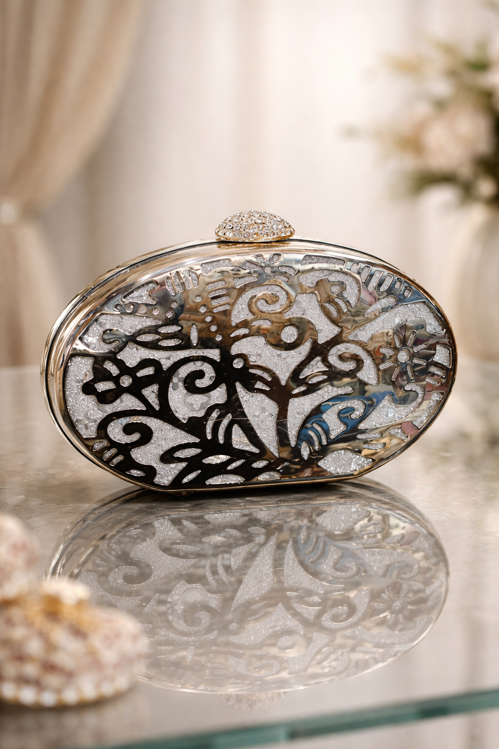 LadyShelf Exclusive – Luxury Crystal Floral Evening Clutch Bag