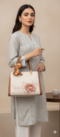 Stylish Imported Ladies Handbag – Floral Embroidered Top Handle Bag