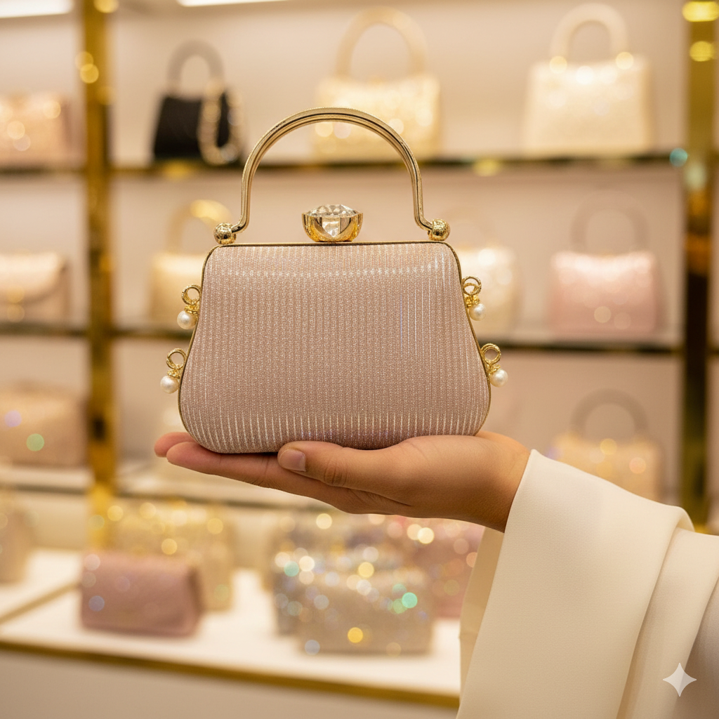 Elegant Gold Handle Mini Clutch for Ladies – Luxury Party & Evening Bag