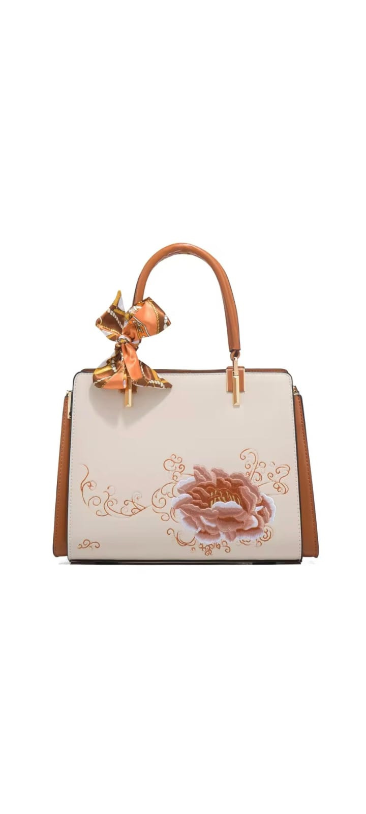 Stylish Imported Ladies Handbag – Floral Embroidered Top Handle Bag